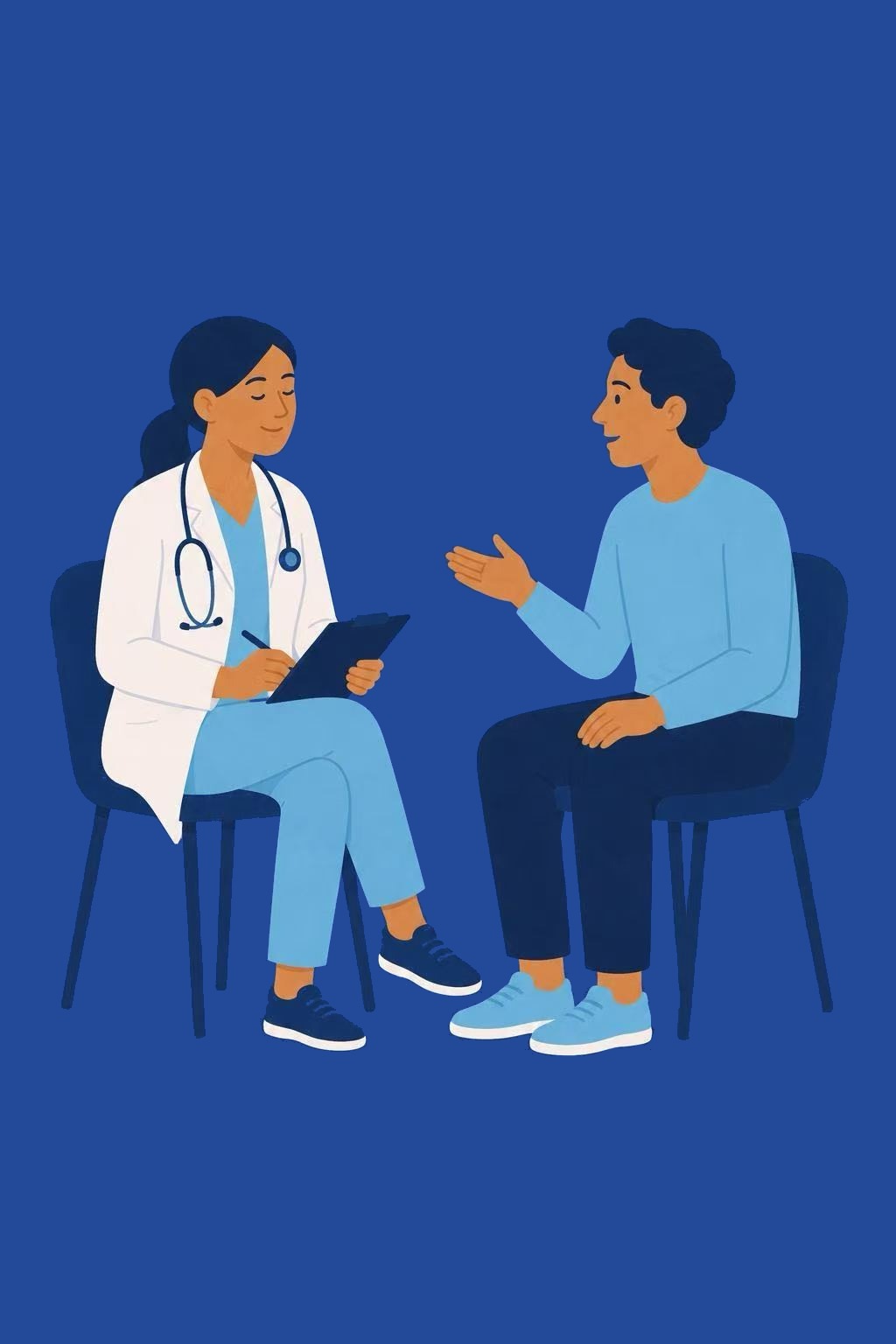 A professional and a patient in conversation during a consultation